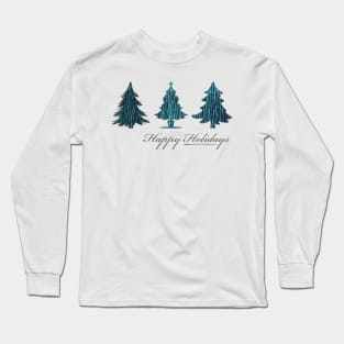 Happy Holidays! Teal Textured Christmas Trees Long Sleeve T-Shirt